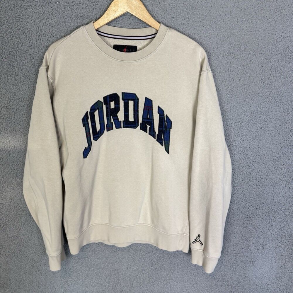 Air Jordan Sweater Mens S Beige Spellout Crewneck Fleece Sweatshirt Nike